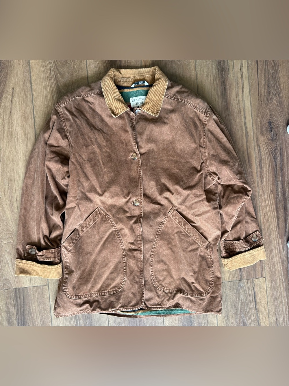 Vintage Brandon Thomas Jacket Mens Medium Brown Chambray Aztec Lined Chore Coat